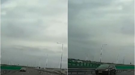 No comment. Momentul in care un sofer circula pe contrasens, pe Autostrada A7, in zona podului Braila-Tulcea