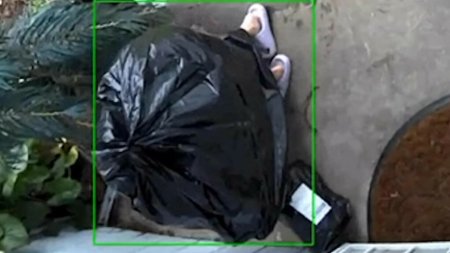Momentul in care <span style='background:#EDF514'>UN HOT</span> infasurat intr-un sac de gunoi fura un pachet cu doua incarcatoare de pe veranda unei case