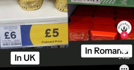 Pretul scandalos cu care se vinde acelasi iepuras de ciocolata in Romania comparativ cu Marea Britanie: 