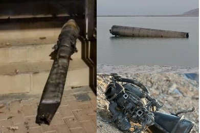 Imagini cu resturi de drone si rachete care au cazut in <span style='background:#EDF514'>ORASELE</span> israeliene de sudul tarii. Un fragment a aterizat in Marea Moarta, langa o plaja