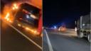 Masina cuprinsa de flacari, pe Autostrada A4. Soferul s-a salvat in ultima <span style='background:#EDF514'>CLIPA</span>