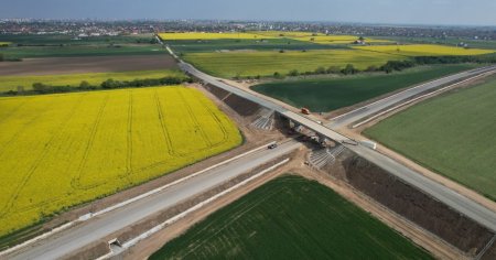 Stadiul lucrarilor de pe santierul centurii Timisoara-Sud: a trecut de 75 la suta. A inceput si montarea parapetului la podul peste Bega FOTO