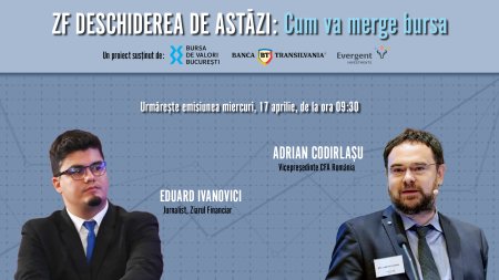 ZF <span style='background:#EDF514'>DESCHIDERE</span>A DE ASTAZI. Cum va merge bursa. Urmariti o discutie miercuri, 17 aprilie 2024, ora 09.30 cu Adrian Codirlasu, vicepresedinte CFA Romania