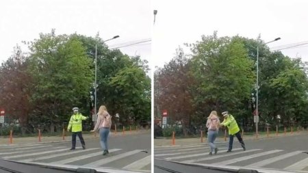 Momentul in care un agent alearga dupa o femeie care a traversat strada ignorand <span style='background:#EDF514'>SEMNALE</span>le. Ce s-a intamplat dupa | VIDEO