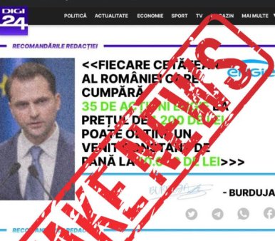 Imaginea ministrului Sebastian Burduja, folosita intr-o frauda online. 