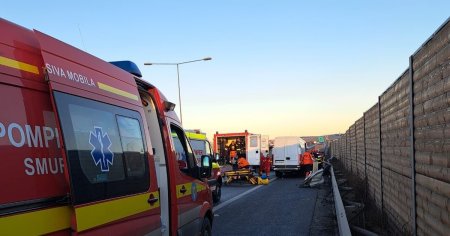 <span style='background:#EDF514'>CARAMBOL</span> pe A1, in zona Vestem-Sibiu, cu victime. Traficul a fost deviat de pe autostrada