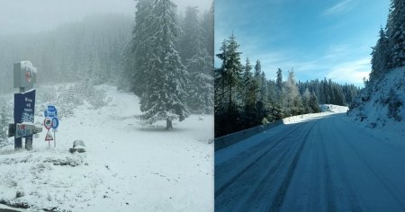 Vreme de iarna in zonele montane din Hunedoara. Drum spectaculos, acoperit de zapada FOTO