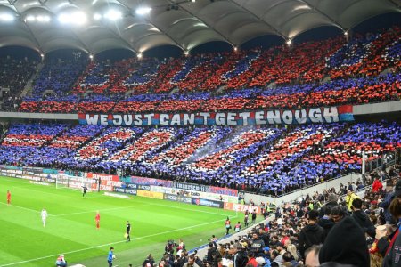 Scenografia afisata de suporterii liderului FCSB la meciul cu Rapid + Cor de scandari rasiste pe Arena Nationala