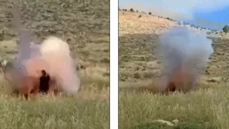Momentul terifiant in care o <span style='background:#EDF514'>BOMBA</span> explodeaza dupa ce un soldat israelian doboara cu piciorul un steag palestinian. VIDEO