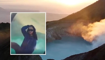 O turista a <span style='background:#EDF514'>CAZUT</span> 76 de metri intr-un vulcan activ din Indonezia, in timp ce sotul ei o fotografia la rasaritul soarelui