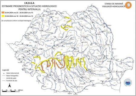 Cod portocaliu de <span style='background:#EDF514'>INUNDATII</span> pe rauri din patru judete