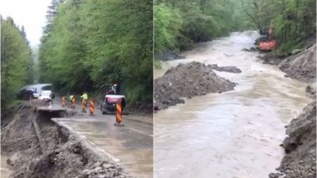 O bucata dintr-un drum national s-a prabusit din cauza ploilor puternice