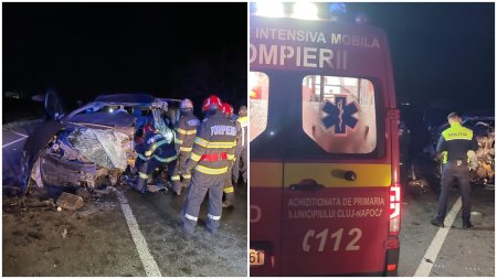 Accident grav cu trei <span style='background:#EDF514'>RANIT</span>i, in Cluj. Doua autoutilitare si o masina, implicate