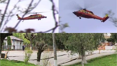 Experti din Bucuresti au descins in zona calamitata de la Slanic Prahova cu un elicopter Black Hawk | Craterul din centrul orasului pare ca se m<span style='background:#EDF514'>AREST</span>e