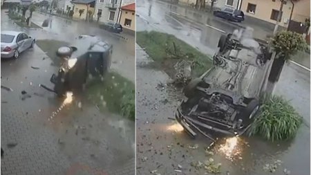 Accident spectaculos in Radauti | Momentul a fost filmat de o ca<span style='background:#EDF514'>MERA</span> de supraveghere