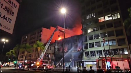 Incendiu la un hotel in sudul Braziliei: cel putin zece morti. In cladire locuiau i<span style='background:#EDF514'>LEGAL</span> oameni fara adapost