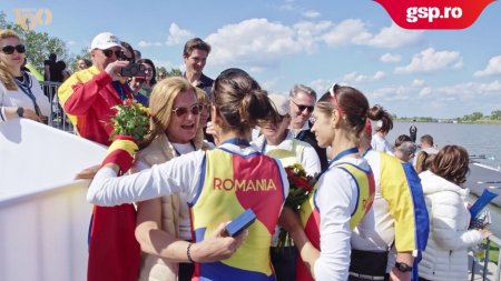 Imagini cu Elisabeta Lipa sustinand reprezentantele Romaniei la Campionatele Europene de Canotaj de la Szeged