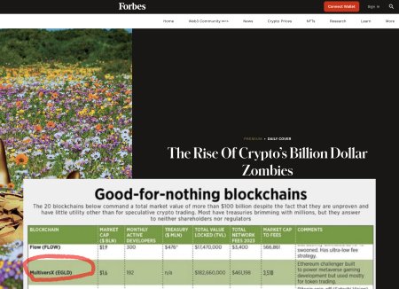 Proiectul MultiversX din Sibiu (fostul Elrond), inclus de Forbes SUA intr-un top 20 global al blockchain-urilor care nu sunt bune pentru nimic, respectiv au o utilitate redusa inafara tradingului speculativ de crypto