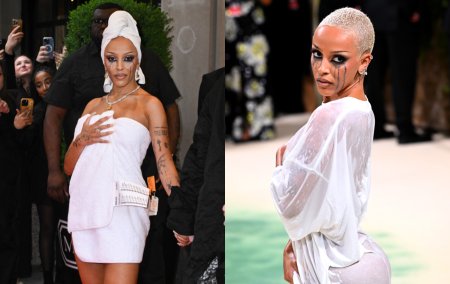 Doja Cat a <span style='background:#EDF514'>APAR</span>ut imbracata intr-o rochie uda la Met Gala 2024. De la hotelul unde a fost cazata a plecat acoperita cu un prosop