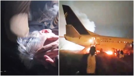 Imagini cu pilotul roman ranit in avionul Boeing care a luat foc pe pista in Senegal, la scurt timp dupa incident. VIDEO
