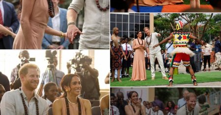 Printul Harry si sotia lui, Meghan, intampinati cu cantece si dansuri traditionale in Nigeria VIDEO